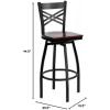 Flash Furniture Hercules Series “X” Back Metal Restaurant Barstool, Modern Upholstered Armless Bar Height Chair for Restaurants and Kitchens, Black(Mahogany Wood Seat/Black Metal Frame)