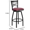 Flash Furniture Hercules Series “X” Back Metal Restaurant Barstool, Modern Upholstered Armless Bar Height Chair for Restaurants and Kitchens, Black(Burgundy Vinyl Seat/Black Metal Frame)