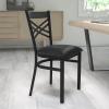 Flash Furniture Hercules Series “X” Back Metal Restaurant Chair, Modern Upholstered Armless Dining Chair for Restaurants and Kitchens, Black(Black Vinyl Seat/Black Metal Frame)