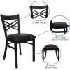Flash Furniture Hercules Series “X” Back Metal Restaurant Chair, Modern Upholstered Armless Dining Chair for Restaurants and Kitchens, Black(Black Vinyl Seat/Black Metal Frame)