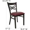 Flash Furniture Hercules Series “X” Back Metal Restaurant Chair, Modern Upholstered Armless Dining Chair for Restaurants and Kitchens, Black(Burgundy Vinyl Seat/Black Metal Frame)