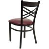 Flash Furniture Hercules Series “X” Back Metal Restaurant Chair, Modern Upholstered Armless Dining Chair for Restaurants and Kitchens, Black(Burgundy Vinyl Seat/Black Metal Frame)