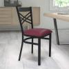 Flash Furniture Hercules Series “X” Back Metal Restaurant Chair, Modern Upholstered Armless Dining Chair for Restaurants and Kitchens, Black(Burgundy Vinyl Seat/Black Metal Frame)