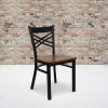 Flash Furniture Hercules Series “X” Back Metal Restaurant Chair, Modern Upholstered Armless Dining Chair for Restaurants and Kitchens, Black(Cherry Wood Seat/Black Metal Frame)