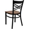 Flash Furniture Hercules Series “X” Back Metal Restaurant Chair, Modern Upholstered Armless Dining Chair for Restaurants and Kitchens, Black(Cherry Wood Seat/Black Metal Frame)