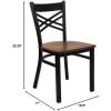 Flash Furniture Hercules Series “X” Back Metal Restaurant Chair, Modern Upholstered Armless Dining Chair for Restaurants and Kitchens, Black(Cherry Wood Seat/Black Metal Frame)
