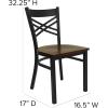 Flash Furniture Hercules Series “X” Back Metal Restaurant Chair, Modern Upholstered Armless Dining Chair for Restaurants and Kitchens, Black(Mahogany Wood Seat/Black Metal Frame)
