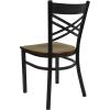 Flash Furniture Hercules Series “X” Back Metal Restaurant Chair, Modern Upholstered Armless Dining Chair for Restaurants and Kitchens, Black(Mahogany Wood Seat/Black Metal Frame)