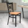 Flash Furniture Hercules Series “X” Back Metal Restaurant Chair, Modern Upholstered Armless Dining Chair for Restaurants and Kitchens, Black(Natural Wood Seat/Black Metal Frame)