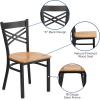 Flash Furniture Hercules Series “X” Back Metal Restaurant Chair, Modern Upholstered Armless Dining Chair for Restaurants and Kitchens, Black(Natural Wood Seat/Black Metal Frame)