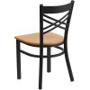 Flash Furniture Hercules Series “X” Back Metal Restaurant Chair, Modern Upholstered Armless Dining Chair for Restaurants and Kitchens, Black(Natural Wood Seat/Black Metal Frame)