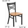 Flash Furniture Hercules Series “X” Back Metal Restaurant Chair, Modern Upholstered Armless Dining Chair for Restaurants and Kitchens, Black(Natural Wood Seat/Black Metal Frame)