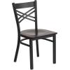 Flash Furniture Hercules Series “X” Back Metal Restaurant Chair, Modern Upholstered Armless Dining Chair for Restaurants and Kitchens, Black(Walnut Wood Seat/Black Metal Frame)