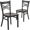 Flash Furniture Hercules Series “X” Back Metal Restaurant Chair, Modern Upholstered Armless Dining Chair for Restaurants and Kitchens, Black(Walnut Wood Seat/Black Metal Frame)
