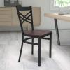 Flash Furniture Hercules Series “X” Back Metal Restaurant Chair, Modern Upholstered Armless Dining Chair for Restaurants and Kitchens, Black(Walnut Wood Seat/Black Metal Frame)