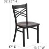 Flash Furniture Hercules Series “X” Back Metal Restaurant Chair, Modern Upholstered Armless Dining Chair for Restaurants and Kitchens, Black(Walnut Wood Seat/Black Metal Frame)