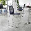 Flash Furniture Hercules Stacking Counter Height Stool with Vented Backrest and Gray Powder Coated Steel Sled Base with Integrated Footrest, Commercial Portable Stool – Navy(Navy Plastic/Gray Frame)