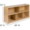 Flash Furniture Hercules Wooden 5-Section School Coat Locker with Bench, Cubbies, and Storage Hooks, Preschool Cubby Organizer, 48″H x 48″L, Natural(30″H x 48″L – 5 Cubbies)