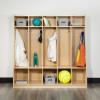 Flash Furniture Hercules Wooden 5-Section School Coat Locker with Bench, Cubbies, and Storage Hooks, Preschool Cubby Organizer, 48″H x 48″L, Natural(48″H x 48″L – 5 Cubbies Locker)