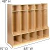 Flash Furniture Hercules Wooden 5-Section School Coat Locker with Bench, Cubbies, and Storage Hooks, Preschool Cubby Organizer, 48″H x 48″L, Natural(48″H x 48″L – 5 Cubbies Locker)