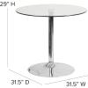 Flash Furniture Hills 31.5” Round Glass Dining Table with 29”H Chrome Base, Decorative Narrow Round Tempered Glass Cocktail Table, Clear/Silver