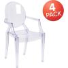 Flash Furniture Indoor/Outdoor Ghost Accent and Dining Chair with Curved Arms and Contoured Seat, Stackable Restaurant Chair, Transparent Crystal(Set of 4)