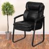 Flash Furniture Isla LeatherSoft Executive Side Reception Chair with Padded Arms and Sled Base, Upholstered Side Chair for Living Room/Office, Black(Black Leathersoft)