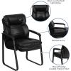 Flash Furniture Isla LeatherSoft Executive Side Reception Chair with Padded Arms and Sled Base, Upholstered Side Chair for Living Room/Office, Black(Black Leathersoft)