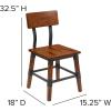 Flash Furniture Jackson 2 Pack Rustic Antique Walnut Industrial Wood Dining Chair(Set of 4)
