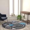 Flash Furniture Jubilee Collection Abstract Area Rug – Colorfast Blue Olefin Rug – 8′ x 10′ Area Rug – Jute Backing – Living Room, Bedroom, & Family Room(Blue)