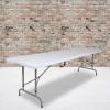 Flash Furniture Kathryn 8′ Rectangular Adjustable Plastic Folding Event Table with Carrying Handle, Bi-Fold Table for Indoor/Outdoor Events, White