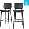 Flash Furniture Kenzie Commercial Grade Mid-Back Barstools – Brown LeatherSoft Upholstery – Black Iron Frame with Integrated Footrest – Set of 2(Black)