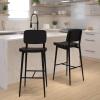Flash Furniture Kenzie Commercial Grade Mid-Back Barstools – Brown LeatherSoft Upholstery – Black Iron Frame with Integrated Footrest – Set of 2(Black)