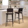 Flash Furniture Kenzie Commercial Grade Mid-Back Barstools – Brown LeatherSoft Upholstery – Black Iron Frame with Integrated Footrest – Set of 2(Brown)