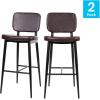 Flash Furniture Kenzie Commercial Grade Mid-Back Barstools – Brown LeatherSoft Upholstery – Black Iron Frame with Integrated Footrest – Set of 2(Brown)