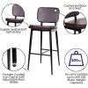 Flash Furniture Kenzie Commercial Grade Mid-Back Barstools – Brown LeatherSoft Upholstery – Black Iron Frame with Integrated Footrest – Set of 2(Brown)