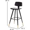 Flash Furniture Kora Commercial Grade Low Back Barstools-Black LeatherSoft Upholstery-Black Iron Frame-Integrated Footrest-Gold Tipped Legs-Set of 2(Black)