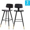 Flash Furniture Kora Commercial Grade Low Back Barstools-Black LeatherSoft Upholstery-Black Iron Frame-Integrated Footrest-Gold Tipped Legs-Set of 2(Black)