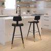 Flash Furniture Kora Commercial Grade Low Back Barstools-Black LeatherSoft Upholstery-Black Iron Frame-Integrated Footrest-Gold Tipped Legs-Set of 2(Black)