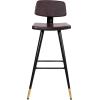 Flash Furniture Kora Commercial Grade Low Back Barstools-Black LeatherSoft Upholstery-Black Iron Frame-Integrated Footrest-Gold Tipped Legs-Set of 2(Brown)