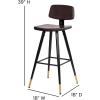 Flash Furniture Kora Commercial Grade Low Back Barstools-Black LeatherSoft Upholstery-Black Iron Frame-Integrated Footrest-Gold Tipped Legs-Set of 2(Brown)