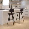 Flash Furniture Kora Commercial Grade Low Back Barstools-Black LeatherSoft Upholstery-Black Iron Frame-Integrated Footrest-Gold Tipped Legs-Set of 2(Brown)