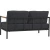 Flash Furniture Lea Indoor/Outdoor Loveseat with Cushions-Modern Aluminum Framed Loveseat with Teak Accent Arms, Black with Charcoal Cushions