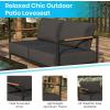 Flash Furniture Lea Indoor/Outdoor Loveseat with Cushions-Modern Aluminum Framed Loveseat with Teak Accent Arms, Black with Charcoal Cushions