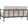 Flash Furniture Lea Indoor/Outdoor Patio Loveseat with Cushions-Modern Aluminum Framed Loveseat with Teak Accent Arms, Black with Beige Cushions