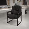 Flash Furniture LeatherSoft Executive Reception Chair with Padded Armrests and Sled Base, Upholstered Side Chair for Living Room or Office, Black