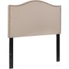 Flash Furniture Lexington Upholstered Twin Size Headboard with Accent Nail Trim in White Fabric(Beige)