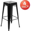 Flash Furniture Lily 30″ High Metal Indoor Bar Stool in Silver – Stackable Set of 4(Black)