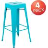 Flash Furniture Lily 30″ High Metal Indoor Bar Stool in Silver – Stackable Set of 4(Teal)