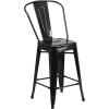 Flash Furniture Lily Commercial Grade 4 Pack 24″ High Black Metal Indoor-Outdoor Counter Height Stool with Removable Back(Black)